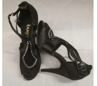 4" Britannee -- Latin Sandal with Street Soles -- Black Satin
