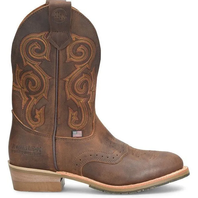 Double H Men's Rockdale 11" U Toe Roper Western Work Boot- Brown - DH4663