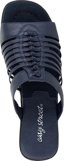 Easy Street Women's Nola Faux Leather Slip On Slide Sandals  Color Navy Size 9W