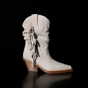 Embroidered Suede Fringe Boots