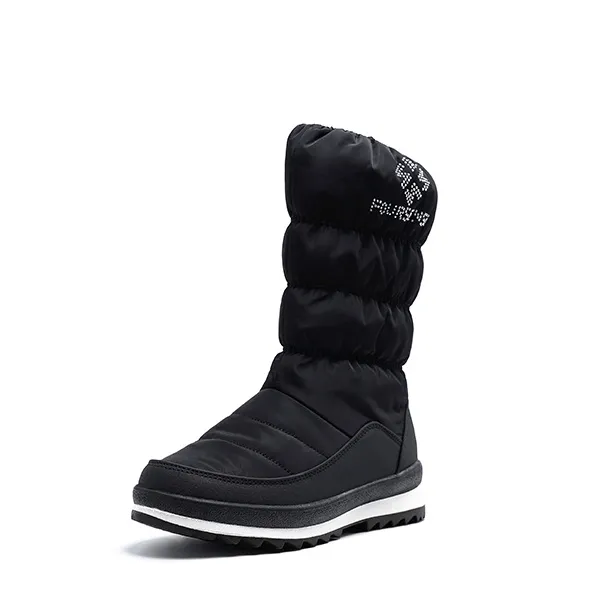 Flat Zipper Rhinestone Mid Calf Snow Boots