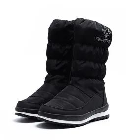 Flat Zipper Rhinestone Mid Calf Snow Boots