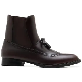 Handmade Customisable Brown Leather Tussle Chelsea Boots For Men