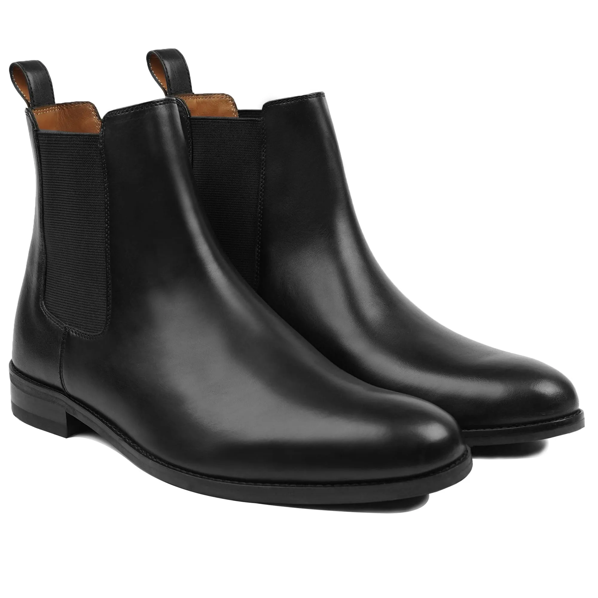 Handmade Customisable Calf Leather Black Chelsea Boot For Men