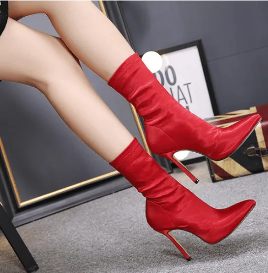 High Heel Pointed Toe Sock Calf Boots