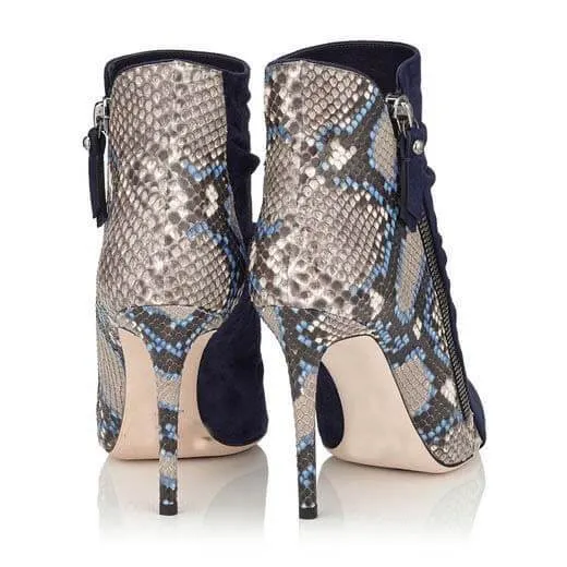 High Heel Suede Print Pointed Toe Ankle Boots