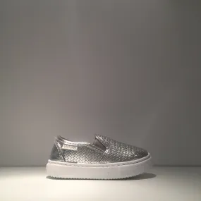 Kid's Fashion Silver Metallic Slip On Sneaker