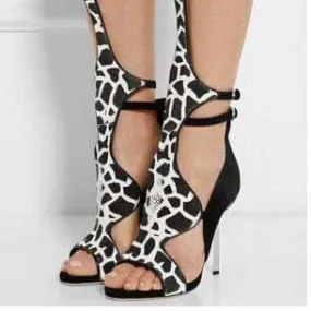 Leather High Heel Open Toe Cutout Sandals