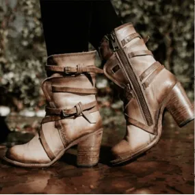 Leather Lace Up High Heel Calf Boots