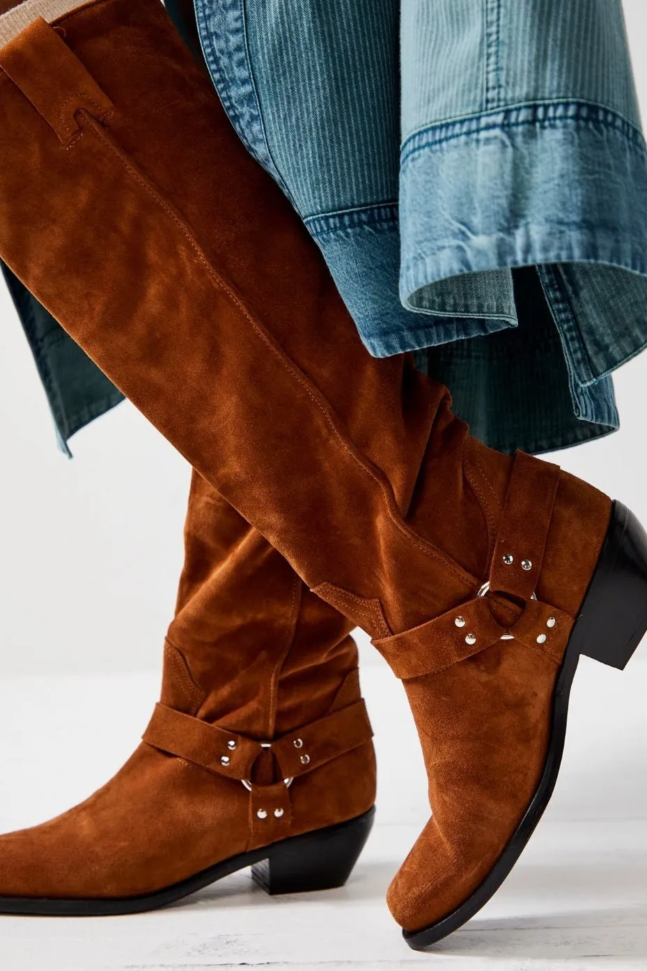 LOCKHARDT SUEDE LEATHER HARNES BOOTS X FREE PEOPLE