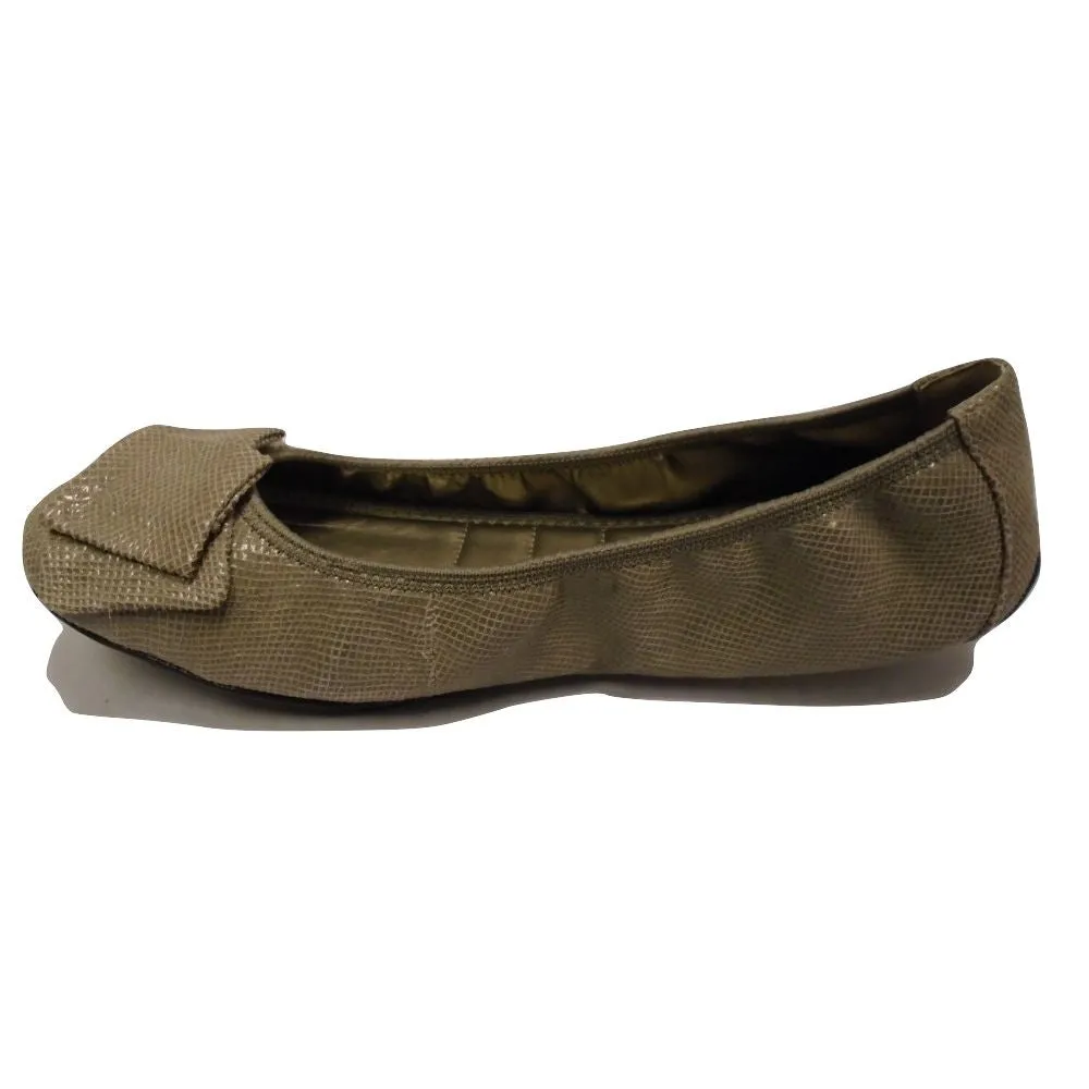 Me Too Women's Lilyana Taupe Snake Leather Flat