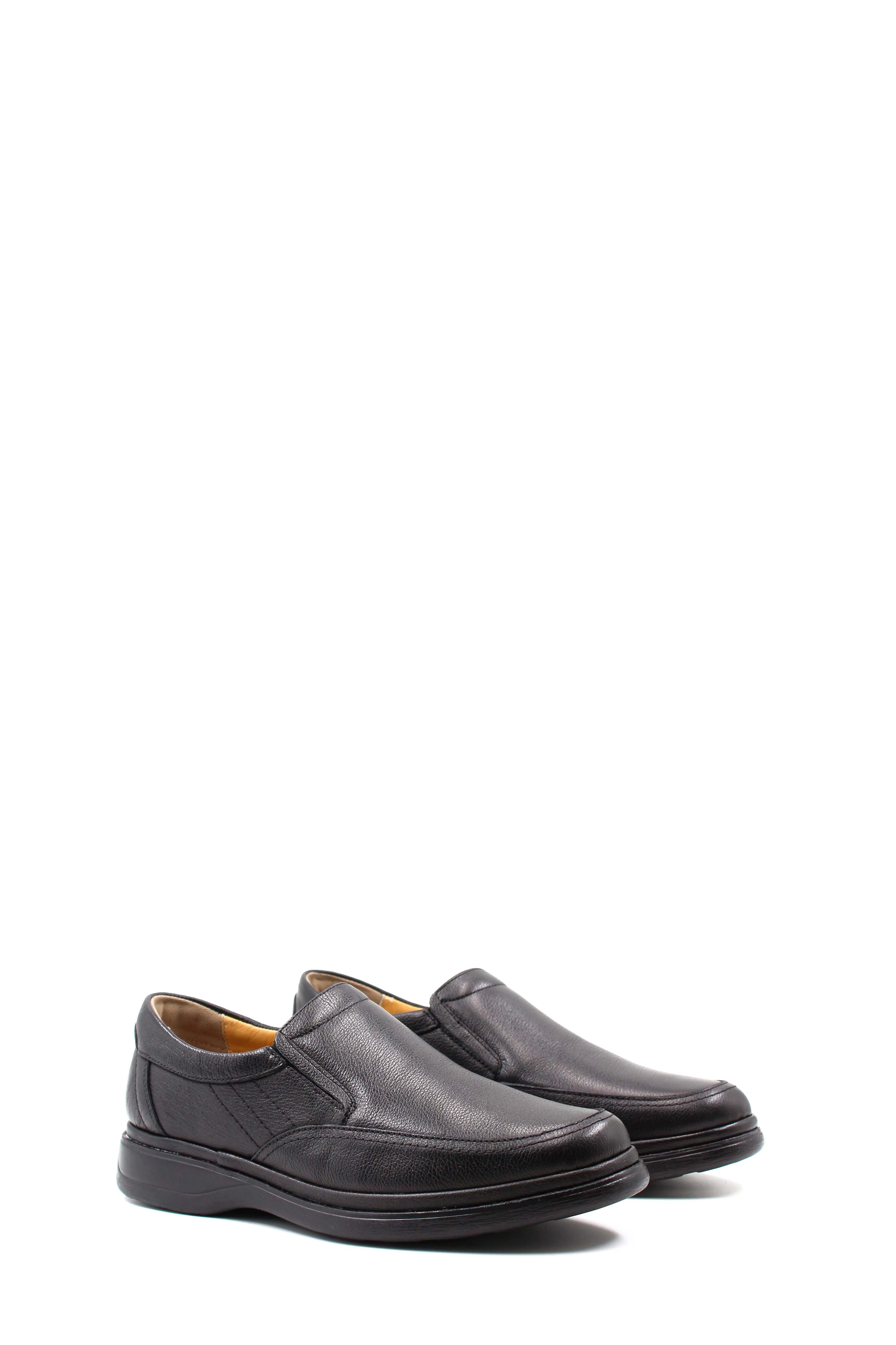 Men's Black Textured Leather Slip-On Loafers with Cushioned Sole - Wessi
