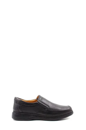 Men's Black Textured Leather Slip-On Loafers with Cushioned Sole - Wessi