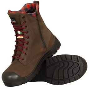 P&F Workwear Women's 8″ Steel Toe Work Boots with Zipper – PF358-Brown