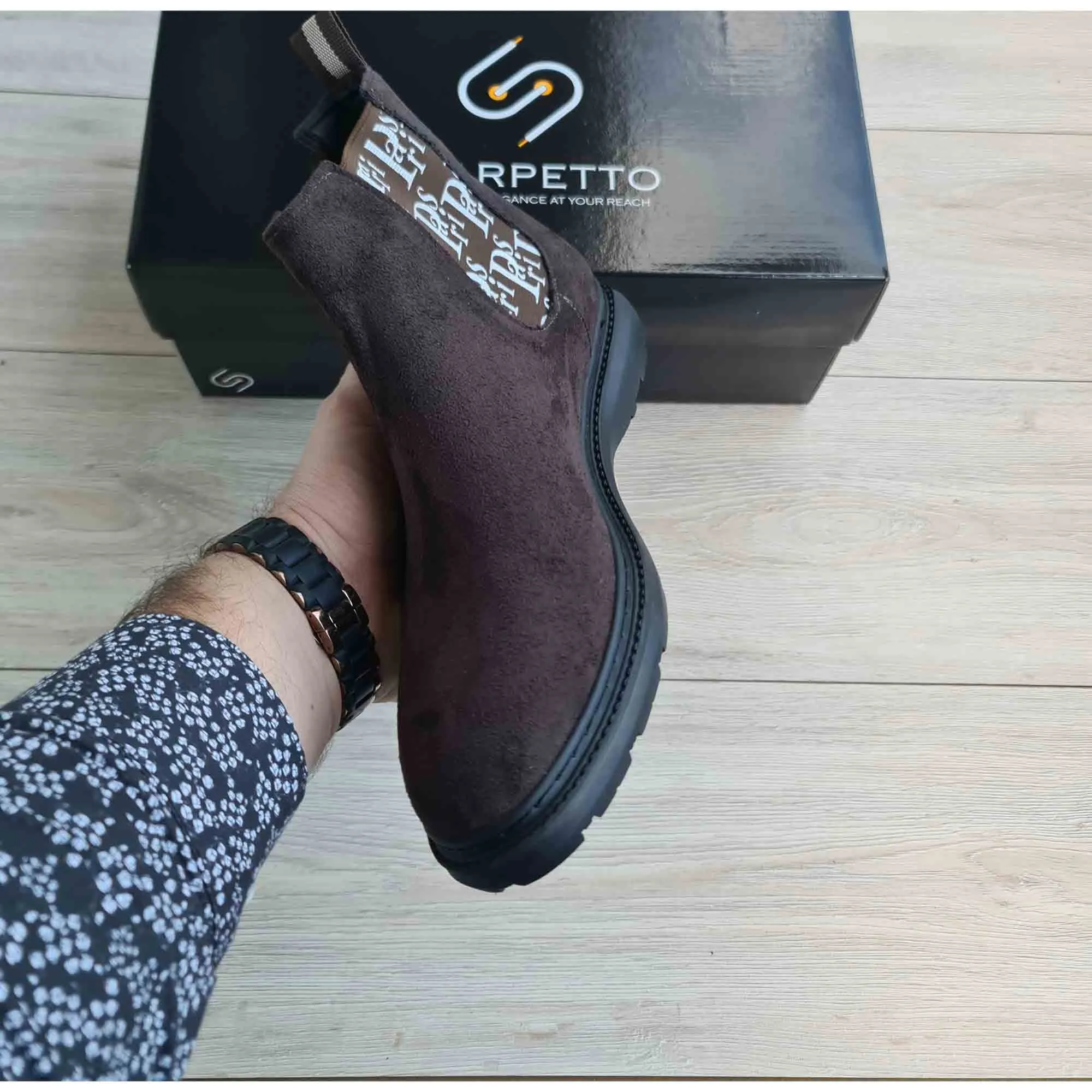 Paris Chocolate Men's Genuine Suede Leather Boots