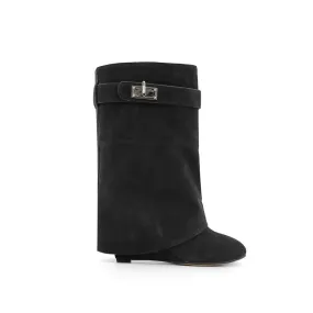 QAMRA Suede Wedged Heel Ankle Boots