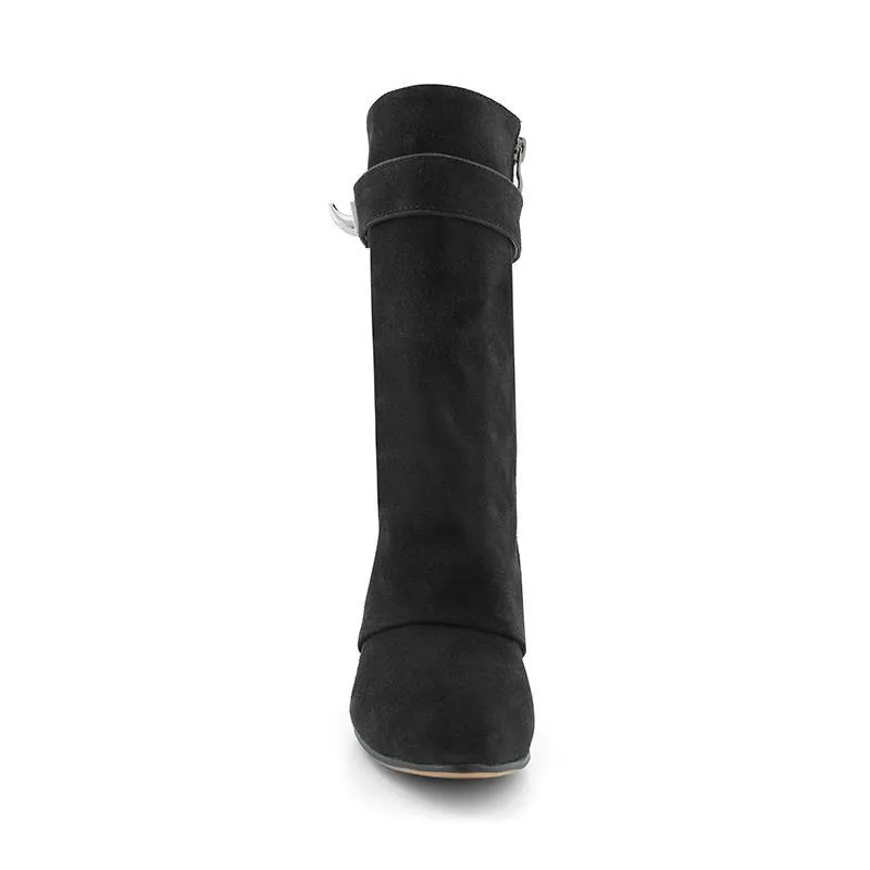 QAMRA Suede Wedged Heel Ankle Boots