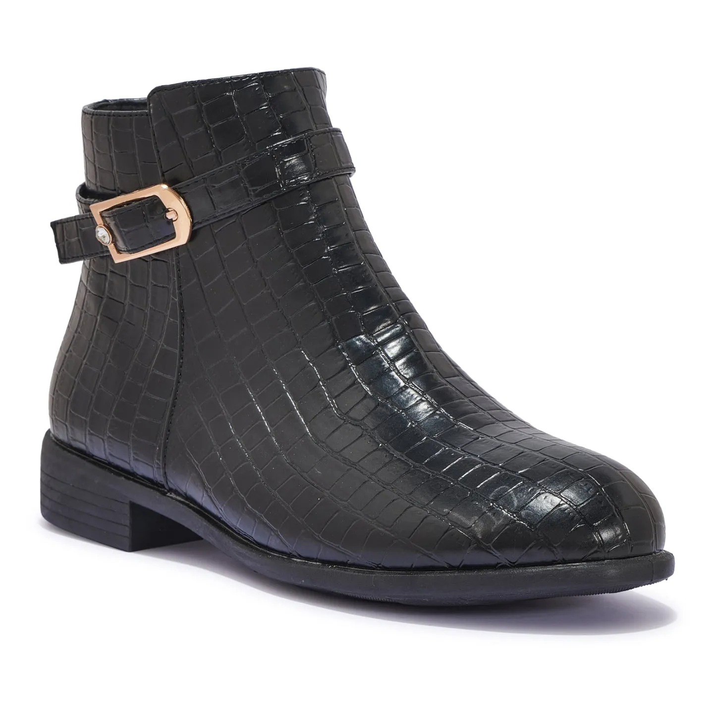 WCHAT7 – GOLD BUCKLE DETAIL ANKLE CHELSEA BOOTS