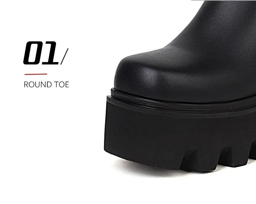 Women Cow Pattern Platform Chelsea Elastic Band Boots