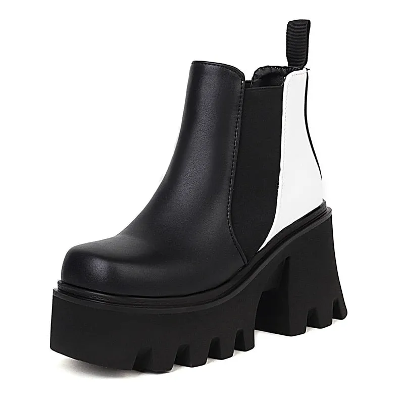 Women Cow Pattern Platform Chelsea Elastic Band Boots