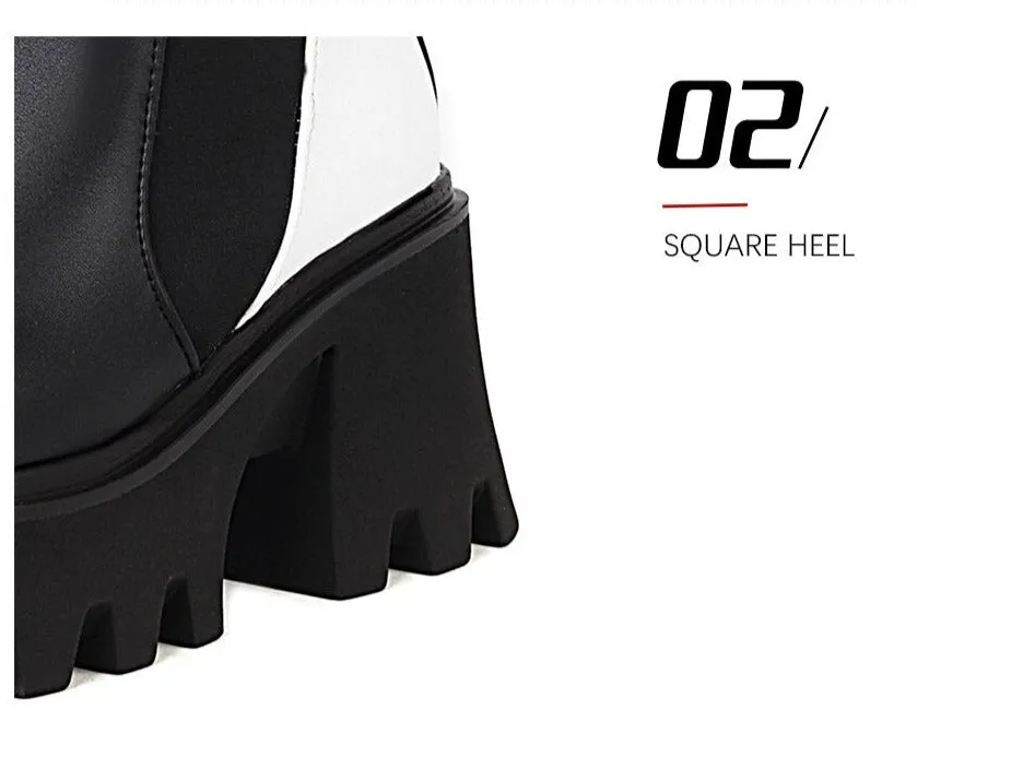 Women Cow Pattern Platform Chelsea Elastic Band Boots