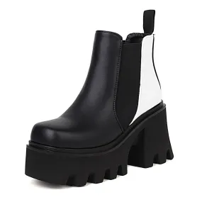Women Cow Pattern Platform Chelsea Elastic Band Boots